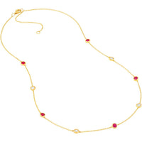 Olas d'Oro - 14K Yellow Gold Bezel Station Necklace with 3/8 Carat Diamonds & 3/4 Carat Rubies - Adjustable 2" Extender
