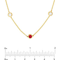 Olas d'Oro - 14K Yellow Gold Bezel Station Necklace with 3/8 Carat Diamonds & 3/4 Carat Rubies - Adjustable 2" Extender