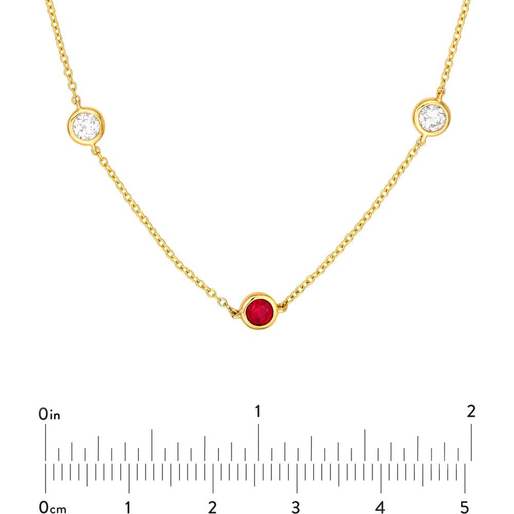 Olas d'Oro - 14K Yellow Gold Bezel Station Necklace with 3/8 Carat Diamonds & 3/4 Carat Rubies - Adjustable 2" Extender