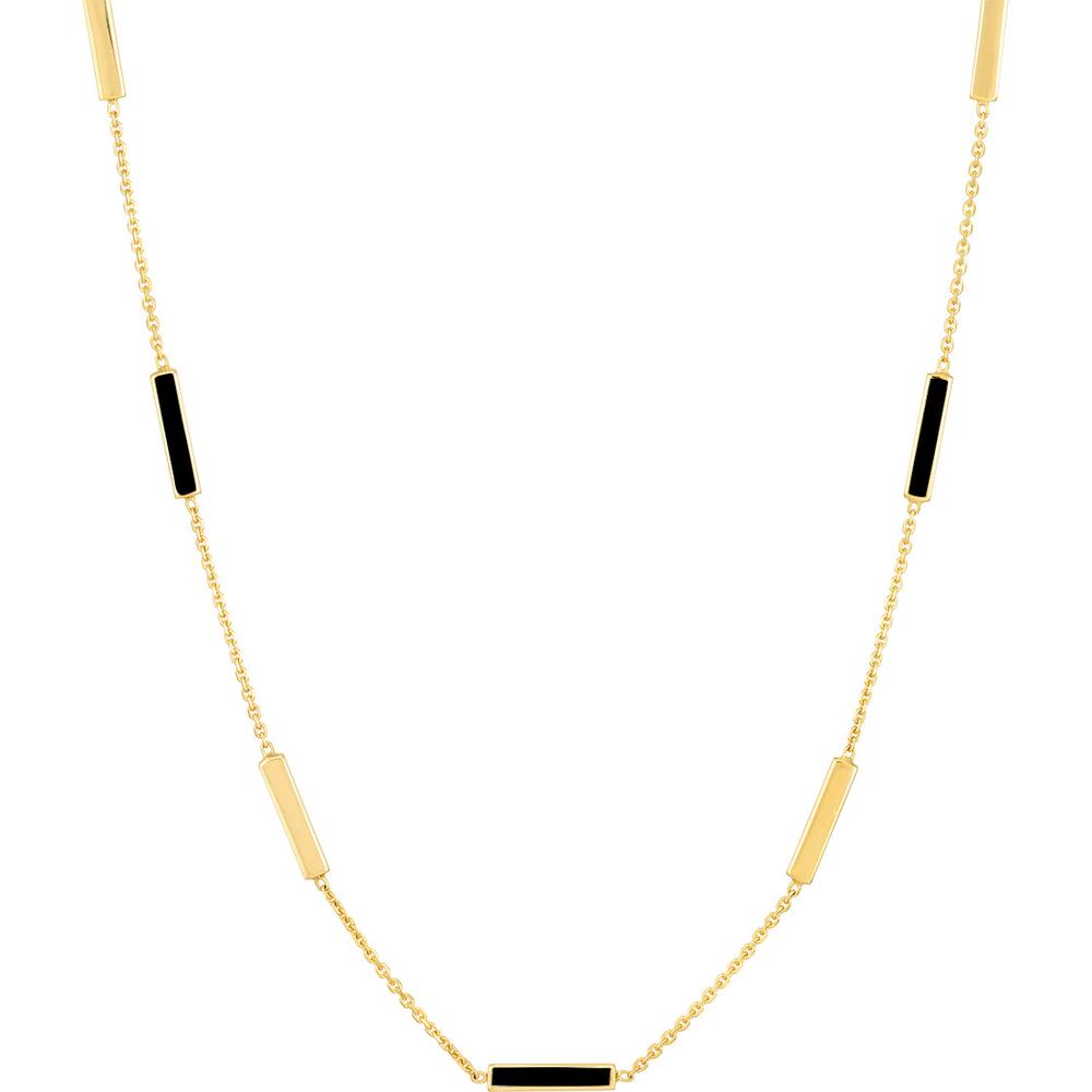 Olas d'Oro - 14K Yellow Gold Black Enamel Alternating Bar Station Necklace with Lobster Clasp - 3.83 Grams Total Weight