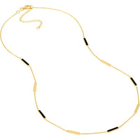 Olas d'Oro - 14K Yellow Gold Black Enamel Alternating Bar Station Necklace with Lobster Clasp - 3.83 Grams Total Weight
