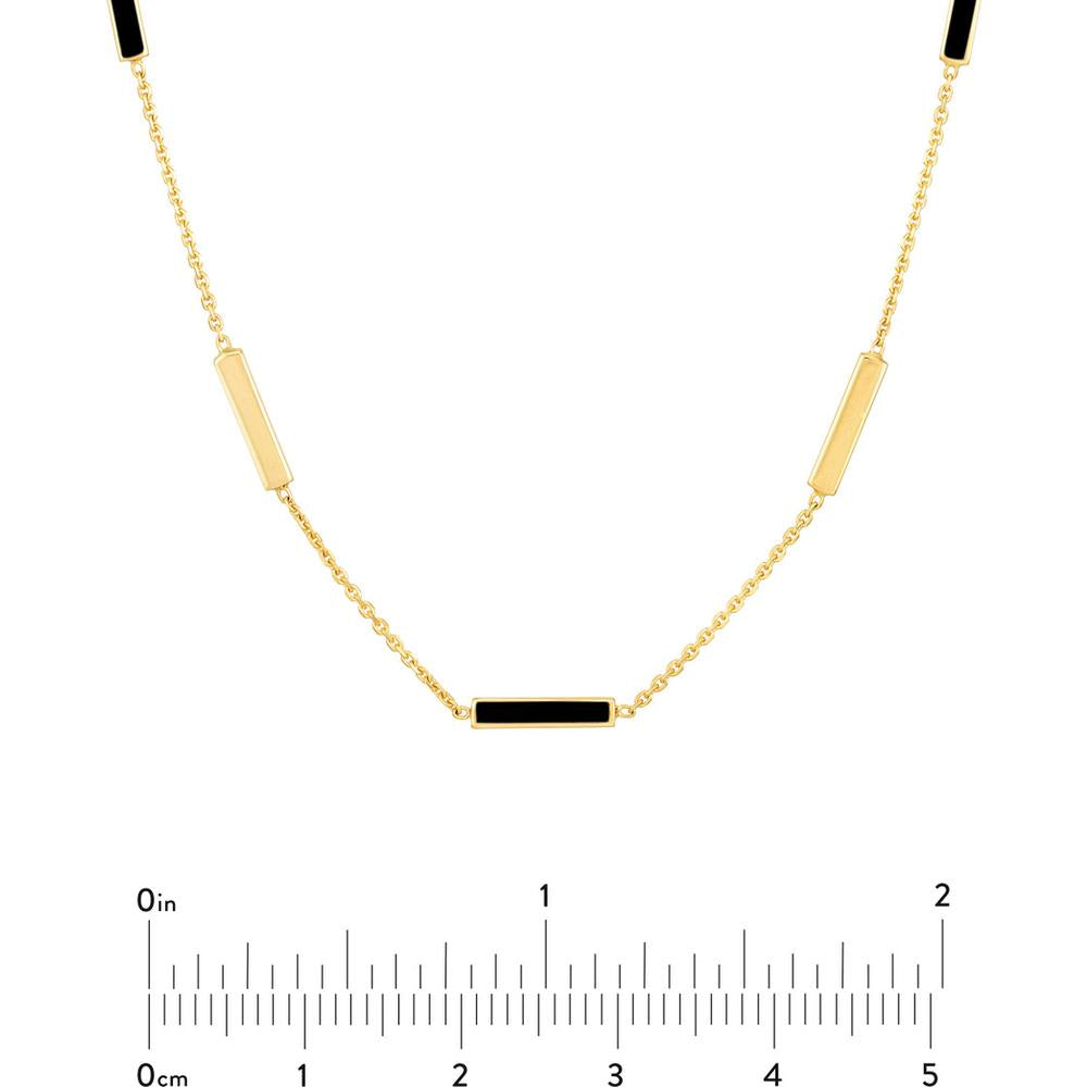 Olas d'Oro - 14K Yellow Gold Black Enamel Alternating Bar Station Necklace with Lobster Clasp - 3.83 Grams Total Weight