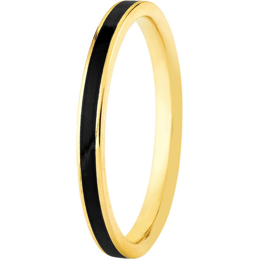 Olas d'Oro - 14K Yellow Gold Black Enamel Band Ring - Size 7