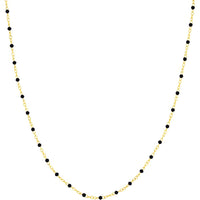 Olas d'Oro - 14K Yellow Gold Black Enamel Beaded Piatto Chain Necklace 18" - Adjustable 1.59 Grams