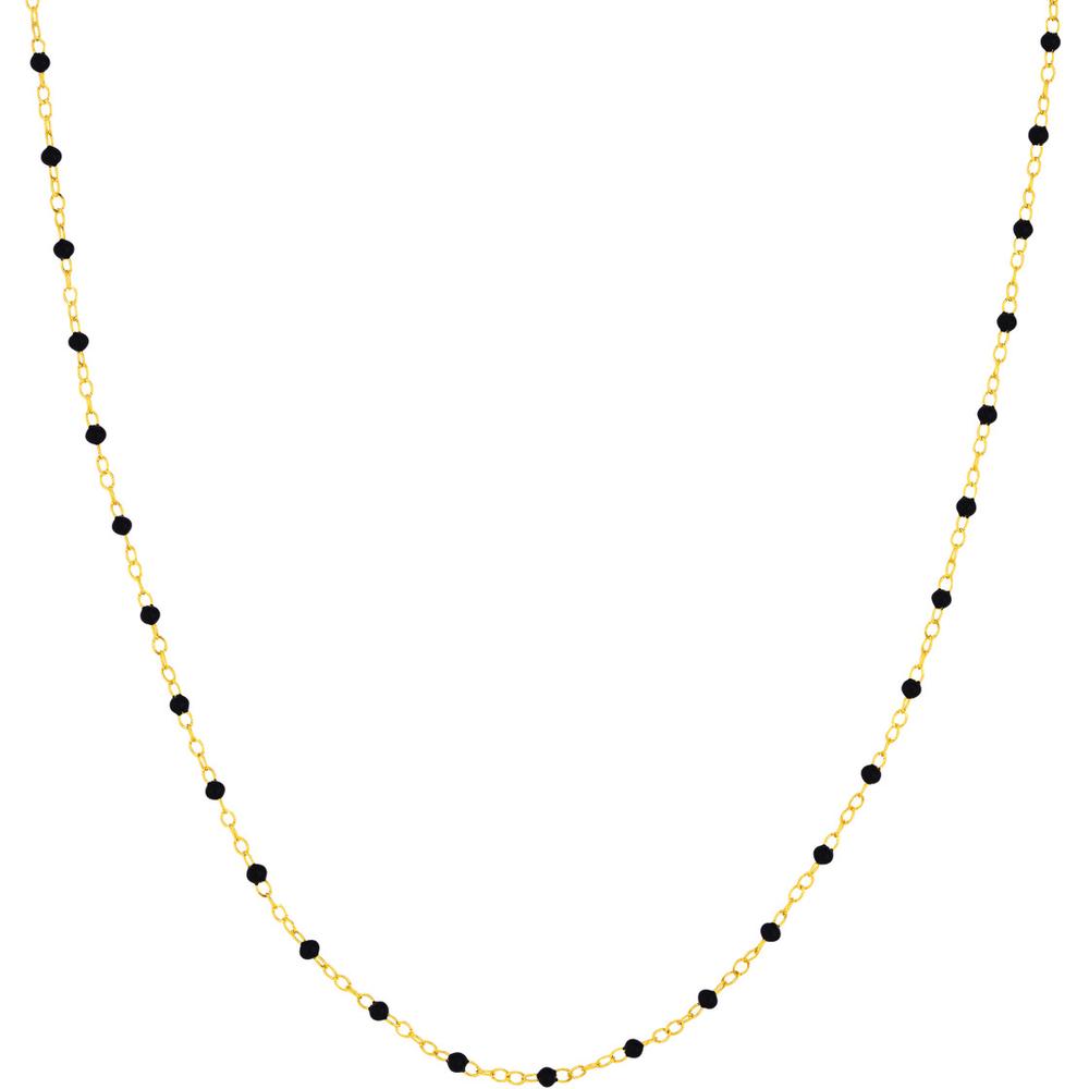 Olas d'Oro - 14K Yellow Gold Black Enamel Beaded Piatto Chain Necklace 18" - Adjustable 1.59 Grams