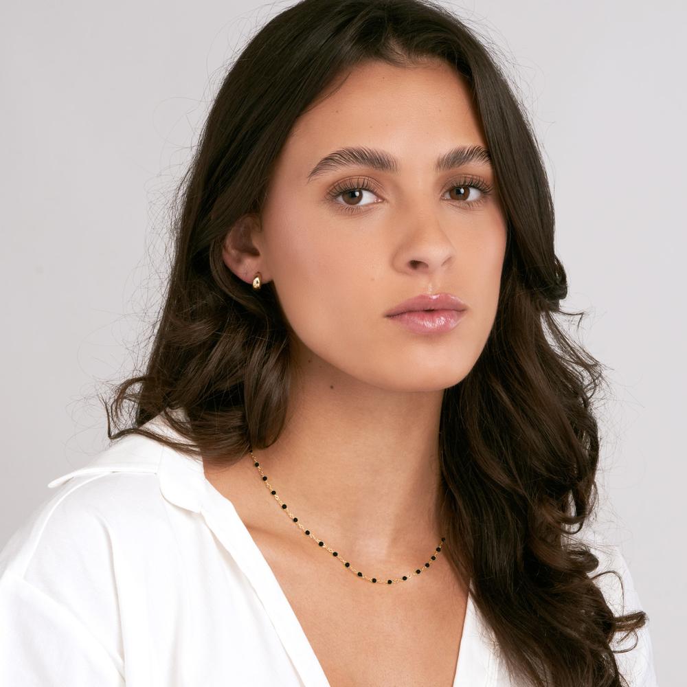 Olas d'Oro - 14K Yellow Gold Black Enamel Beaded Piatto Chain Necklace 18" - Adjustable 1.59 Grams