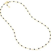 Olas d'Oro - 14K Yellow Gold Black Enamel Beaded Piatto Chain Necklace 18" - Adjustable 1.59 Grams