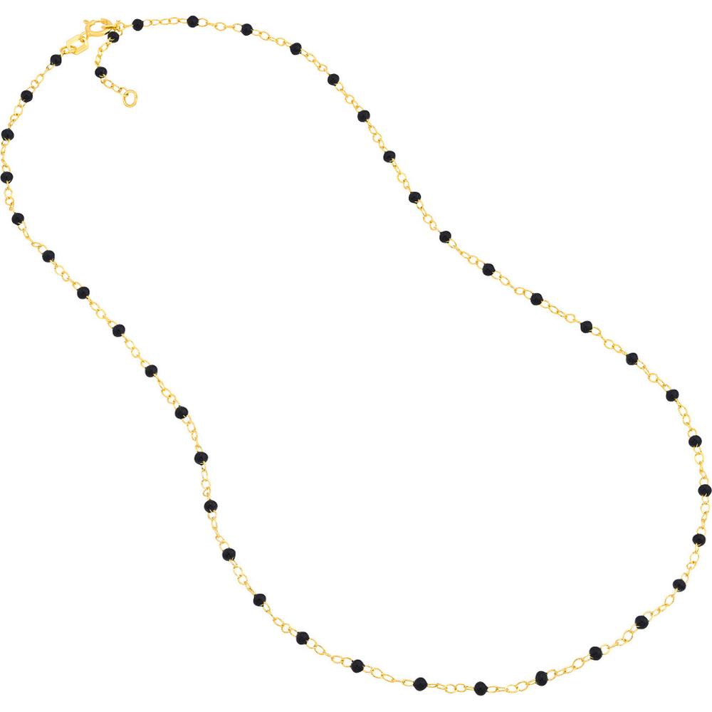 Olas d'Oro - 14K Yellow Gold Black Enamel Beaded Piatto Chain Necklace 18" - Adjustable 1.59 Grams