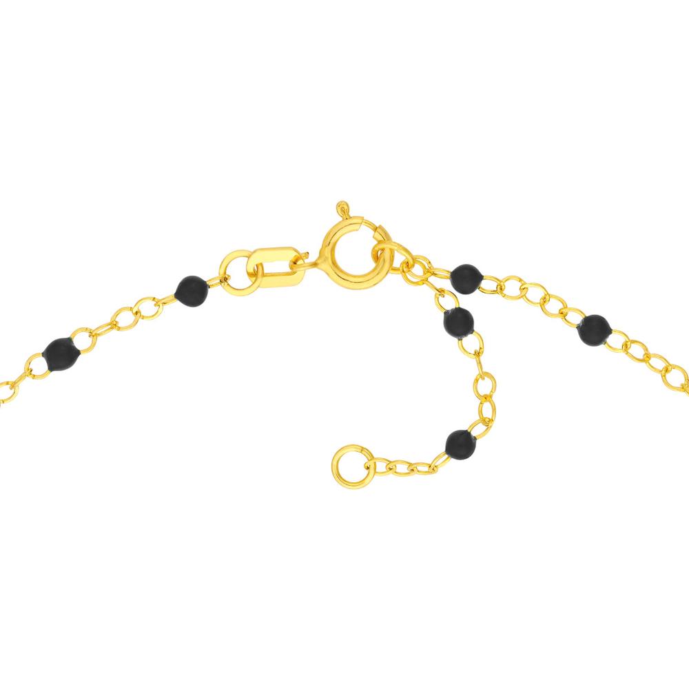 Olas d'Oro - 14K Yellow Gold Black Enamel Beaded Piatto Chain Necklace 18" - Adjustable 1.59 Grams