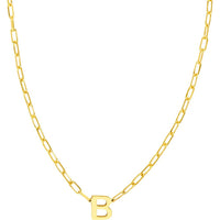 Olas d'Oro - 14K Yellow Gold Block Initial Paper Clip Necklace - 7mm Block Initial Pendant
