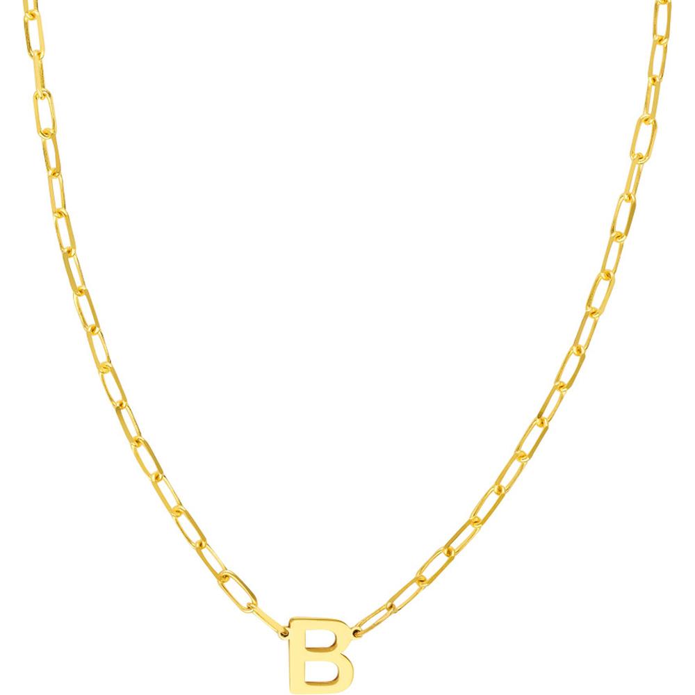 Olas d'Oro - 14K Yellow Gold Block Initial Paper Clip Necklace - 7mm Block Initial Pendant