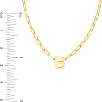 Olas d'Oro - 14K Yellow Gold Block Initial Paper Clip Necklace - 7mm Block Initial Pendant