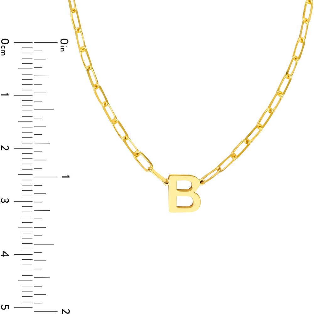 Olas d'Oro - 14K Yellow Gold Block Initial Paper Clip Necklace - 7mm Block Initial Pendant