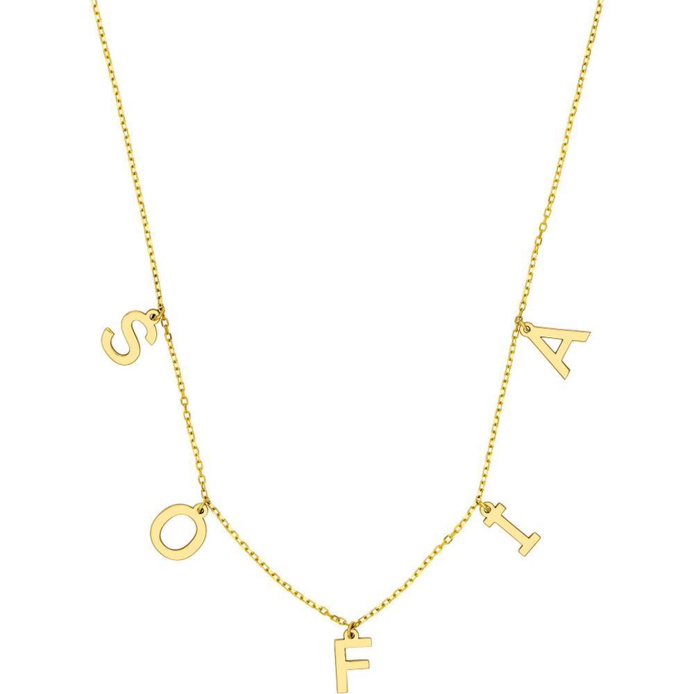 Olas d'Oro - 14K Yellow Gold Block Initials Dangle Station Necklace