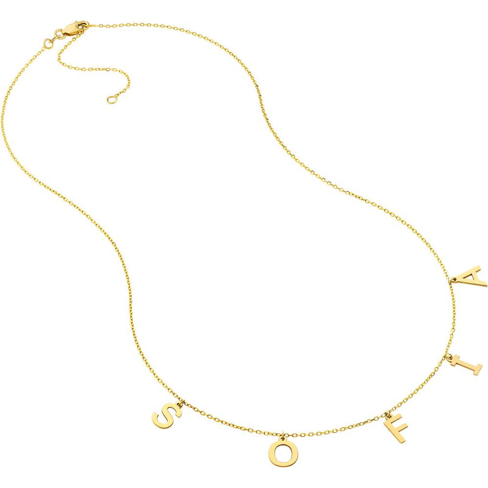 Olas d'Oro - 14K Yellow Gold Block Initials Dangle Station Necklace