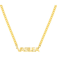 Olas d'Oro - 14K Yellow Gold Block Nameplate Necklace with 2.7mm Curb Chain - 6.90 Grams