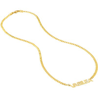 Olas d'Oro - 14K Yellow Gold Block Nameplate Necklace with 2.7mm Curb Chain - 6.90 Grams