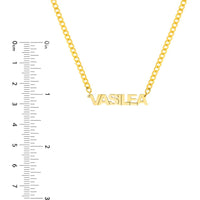 Olas d'Oro - 14K Yellow Gold Block Nameplate Necklace with 2.7mm Curb Chain - 6.90 Grams