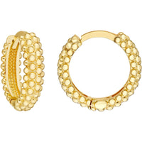 Olas d'Oro - 14K Yellow Gold Bobble Textured Round Hoop Earrings with Lever Back Closure - 2.81 Grams