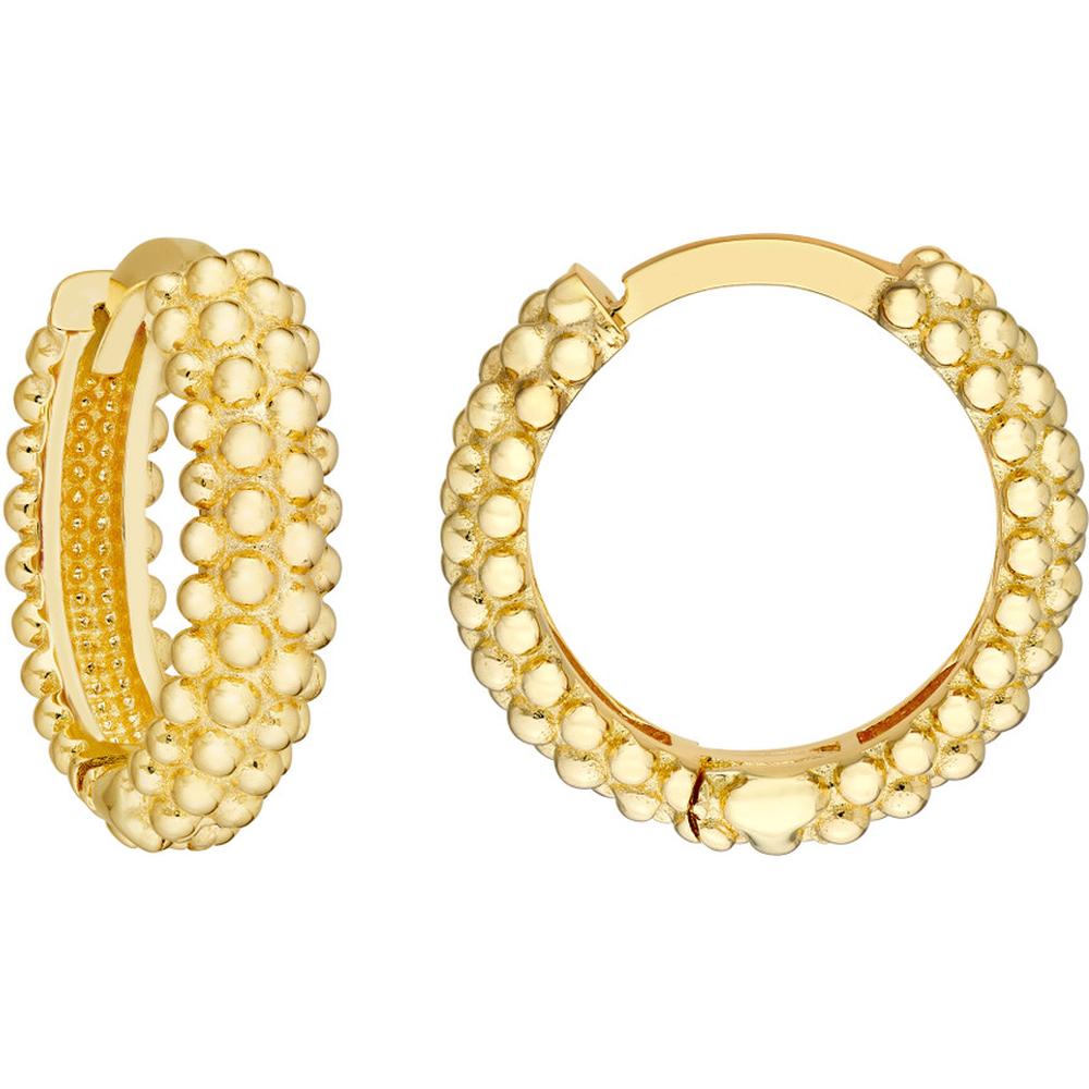 Olas d'Oro - 14K Yellow Gold Bobble Textured Round Hoop Earrings with Lever Back Closure - 2.81 Grams