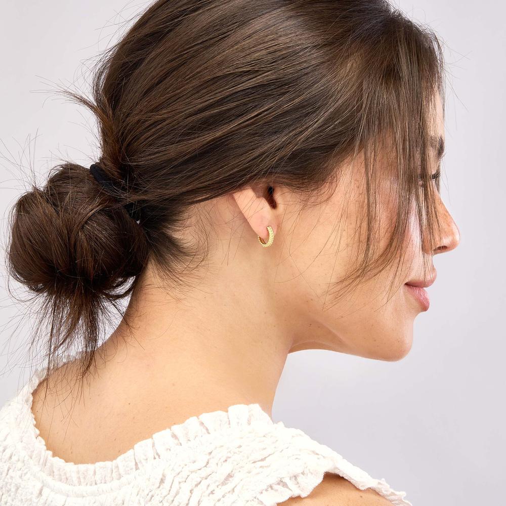 Olas d'Oro - 14K Yellow Gold Bobble Textured Round Hoop Earrings with Lever Back Closure - 2.81 Grams