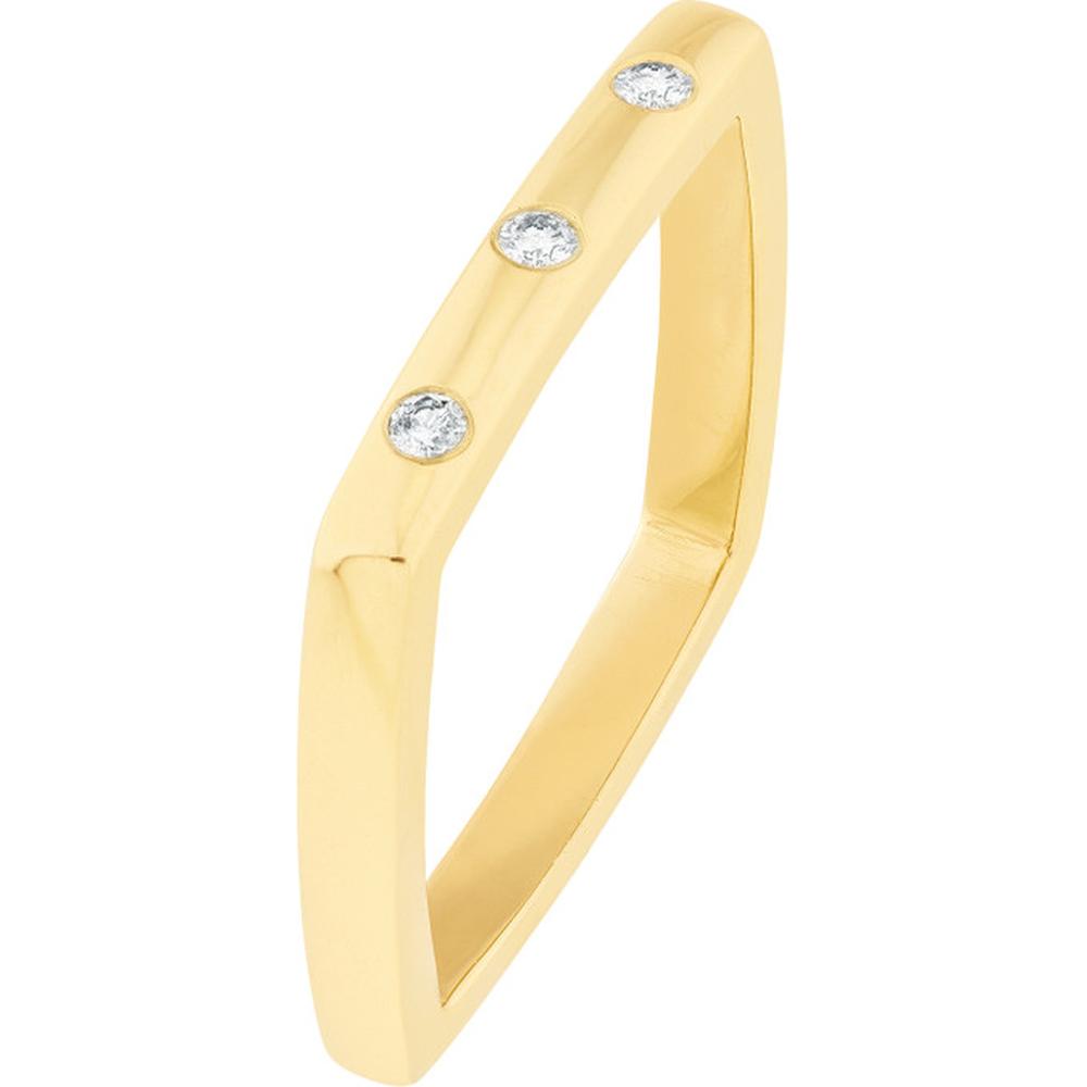 Olas d'Oro - 14K Yellow Gold Bold Diamond Square Band Ring - 1/15tcw Diamond Weight