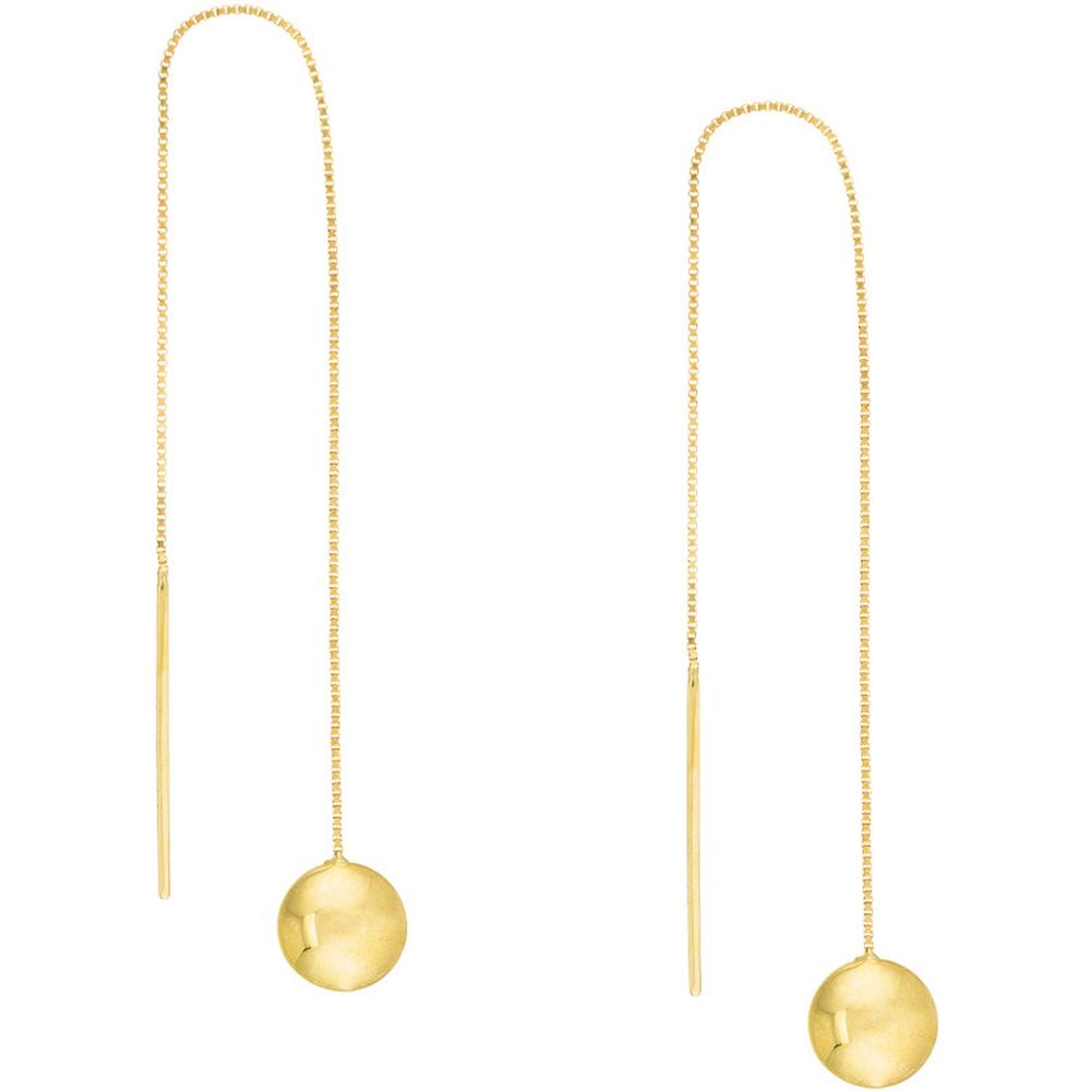 Olas d'Oro - 14K Yellow Gold Bombe Disc Threader Earrings - 1.13 Grams Total Weight