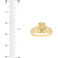 Olas d'Oro - 14K Yellow Gold Braided Claddagh Ring with Diamond Accent - 0.02 Carat Total Diamond Weight