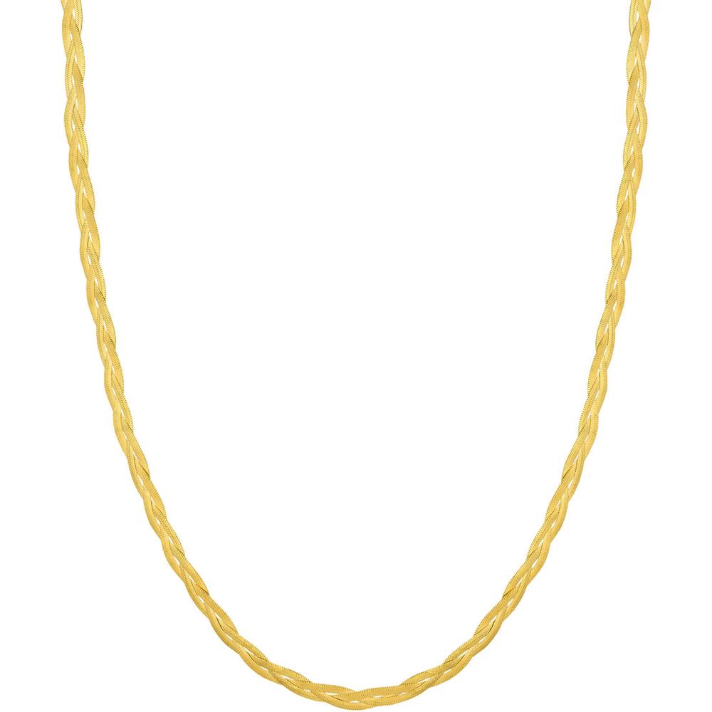 Olas d'Oro - 14K Yellow Gold Braided Herringbone Chain Necklace - 18" Length, Lobster Clasp, 2.50mm Gauge