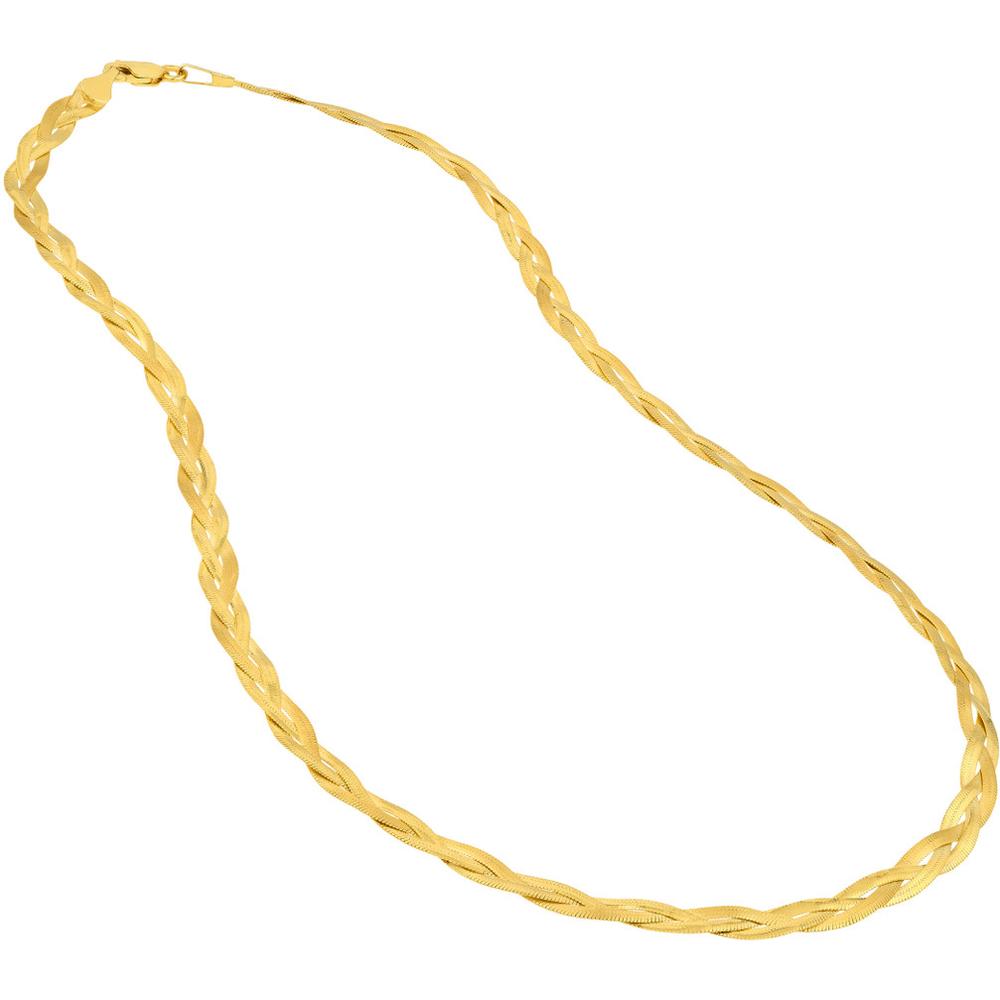 Olas d'Oro - 14K Yellow Gold Braided Herringbone Chain Necklace - 18" Length, Lobster Clasp, 2.50mm Gauge