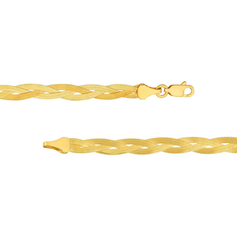Olas d'Oro - 14K Yellow Gold Braided Herringbone Chain Necklace - 18" Length, Lobster Clasp, 2.50mm Gauge