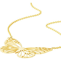 Olas d'Oro - 14K Yellow Gold Butterfly Carving Pendant Necklace with Adjustable Chain - 3.41 Grams Total Weight