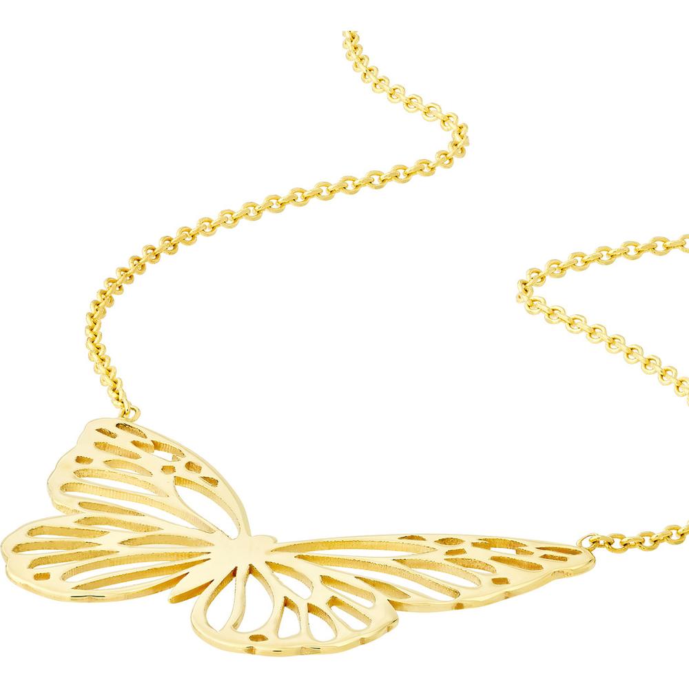 Olas d'Oro - 14K Yellow Gold Butterfly Carving Pendant Necklace with Adjustable Chain - 3.41 Grams Total Weight