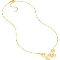Olas d'Oro - 14K Yellow Gold Butterfly Carving Pendant Necklace with Adjustable Chain - 3.41 Grams Total Weight