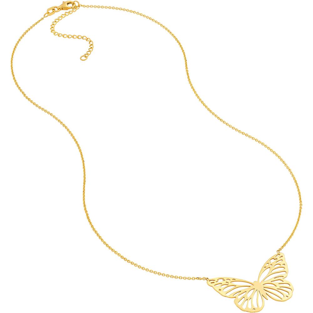 Olas d'Oro - 14K Yellow Gold Butterfly Carving Pendant Necklace with Adjustable Chain - 3.41 Grams Total Weight