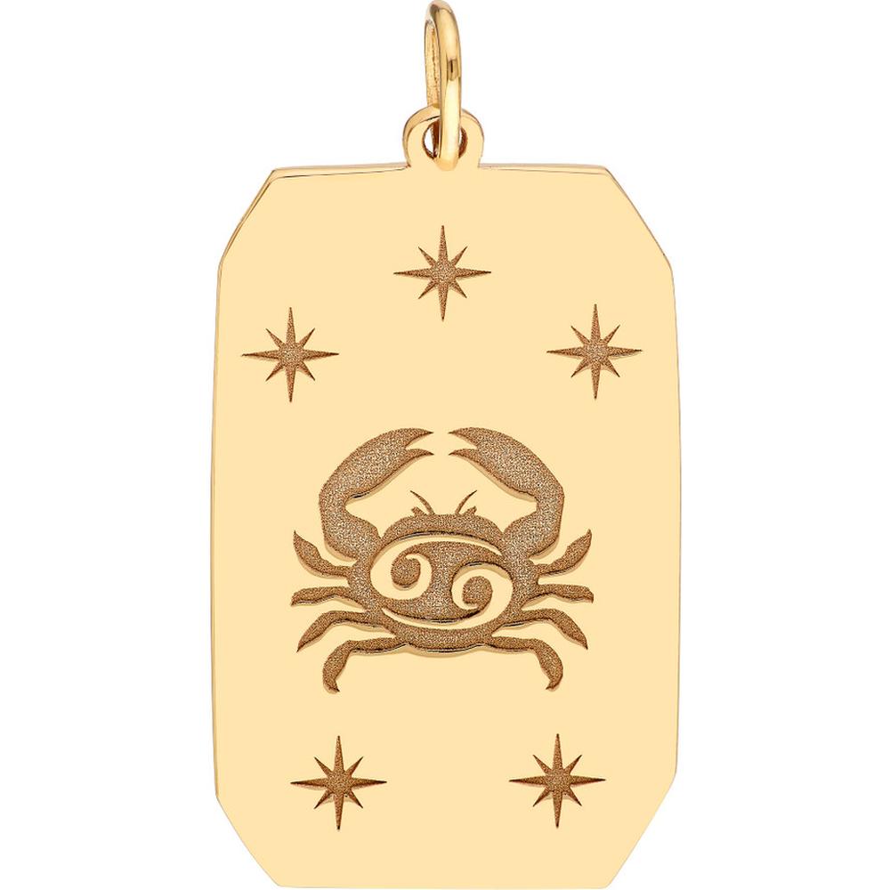 Olas d'Oro - 14K Yellow Gold Cancer Engraved Pendant with Celestial Star Detailing - 1.81 Grams