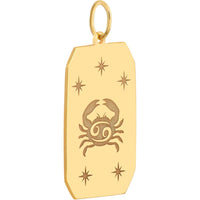 Olas d'Oro - 14K Yellow Gold Cancer Engraved Pendant with Celestial Star Detailing - 1.81 Grams