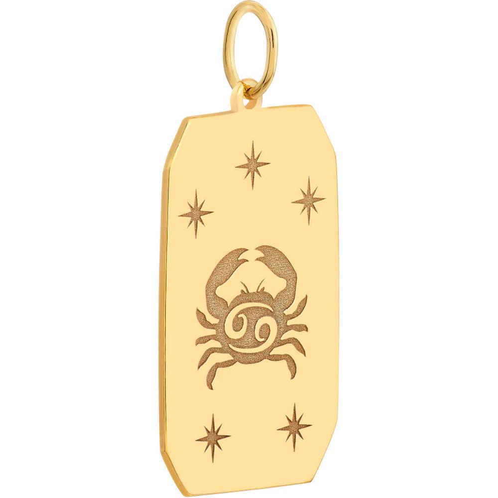 Olas d'Oro - 14K Yellow Gold Cancer Engraved Pendant with Celestial Star Detailing - 1.81 Grams
