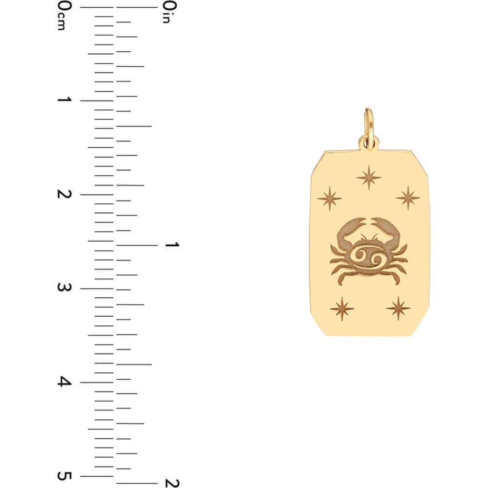 Olas d'Oro - 14K Yellow Gold Cancer Engraved Pendant with Celestial Star Detailing - 1.81 Grams