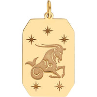 Olas d'Oro - 14K Yellow Gold Capricorn Zodiac Engraved Pendant with Star Details - 1.71 Grams Total Weight