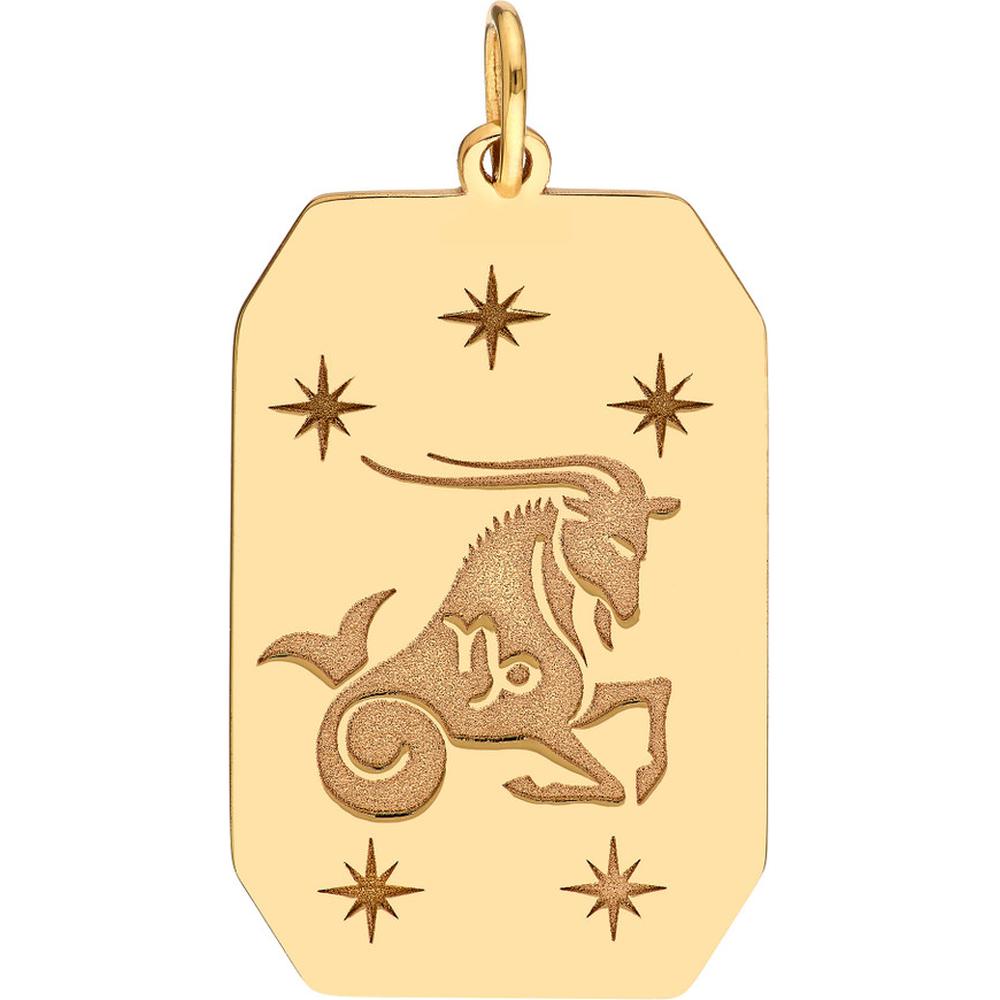 Olas d'Oro - 14K Yellow Gold Capricorn Zodiac Engraved Pendant with Star Details - 1.71 Grams Total Weight