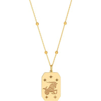 Olas d'Oro - 14K Yellow Gold Capricorn Zodiac Engraved Pendant with Star Details - 1.71 Grams Total Weight