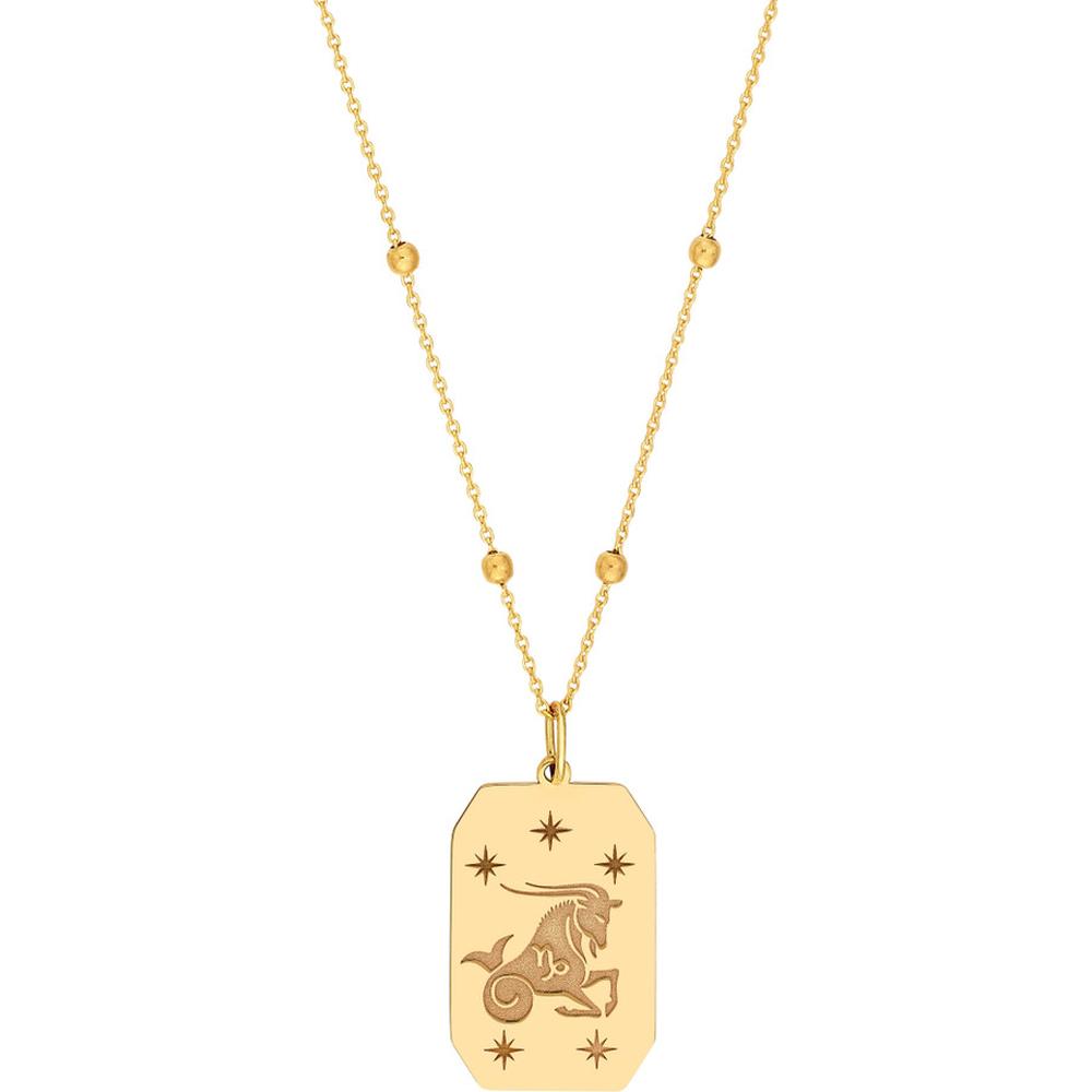 Olas d'Oro - 14K Yellow Gold Capricorn Zodiac Engraved Pendant with Star Details - 1.71 Grams Total Weight