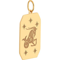 Olas d'Oro - 14K Yellow Gold Capricorn Zodiac Engraved Pendant with Star Details - 1.71 Grams Total Weight