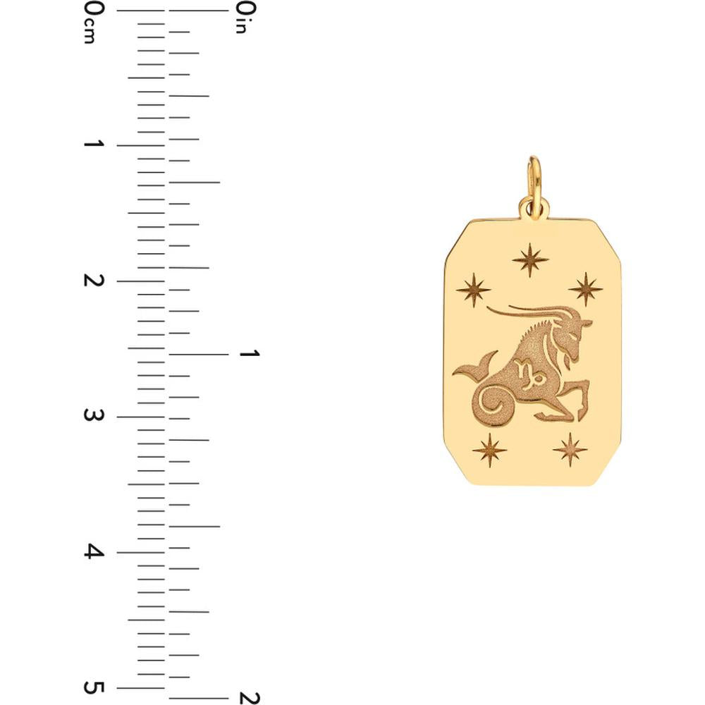 Olas d'Oro - 14K Yellow Gold Capricorn Zodiac Engraved Pendant with Star Details - 1.71 Grams Total Weight