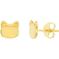 Olas d'Oro - 14K Yellow Gold Cat Stud Earrings - Fun & Playful Design