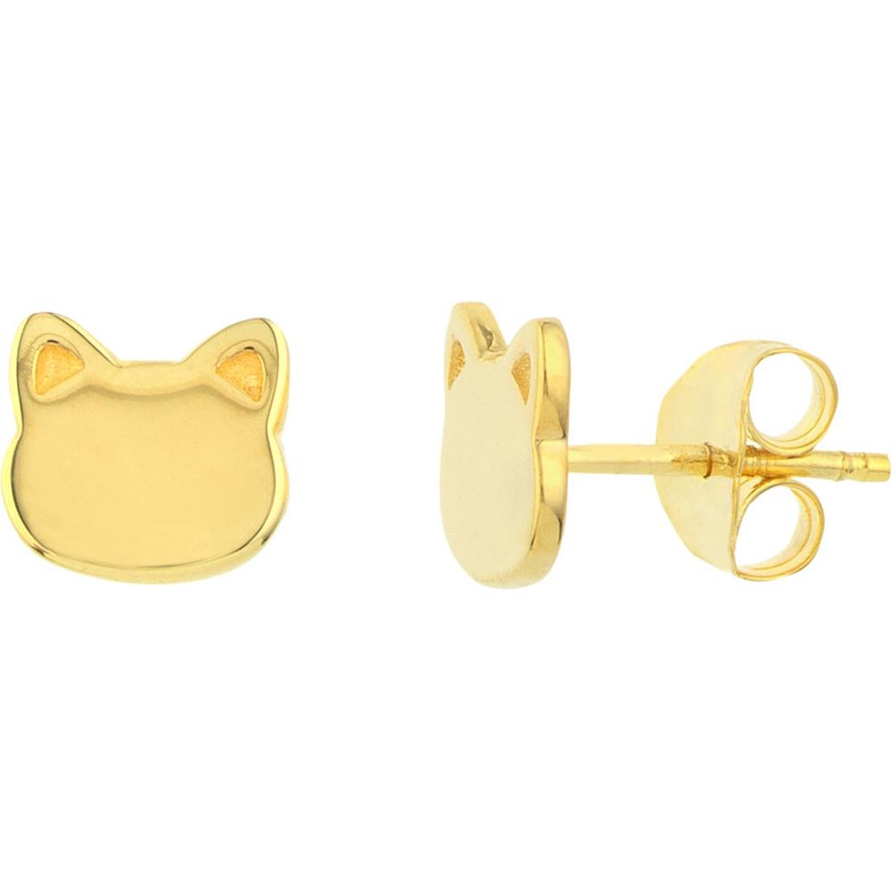 Olas d'Oro - 14K Yellow Gold Cat Stud Earrings - Fun & Playful Design