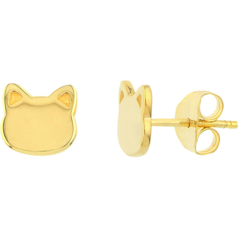 Olas d'Oro - 14K Yellow Gold Cat Stud Earrings - Fun & Playful Design