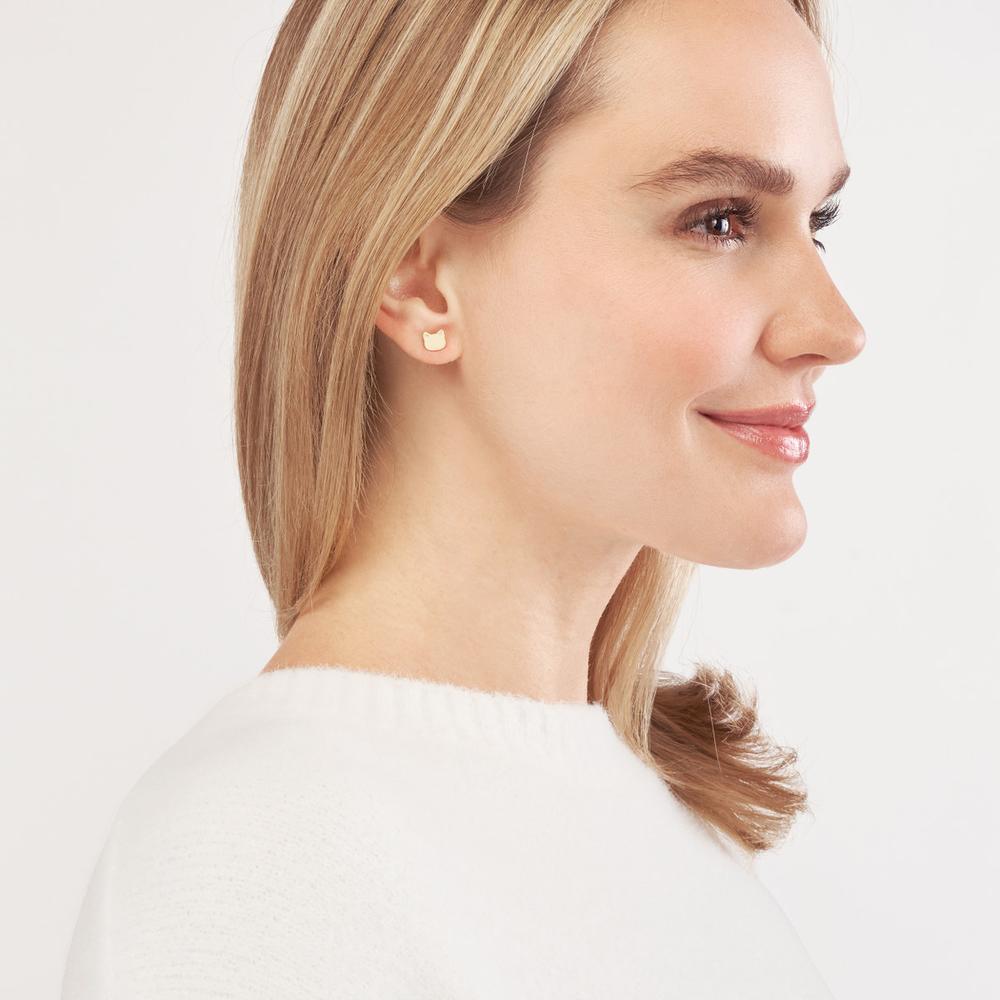 Olas d'Oro - 14K Yellow Gold Cat Stud Earrings - Fun & Playful Design