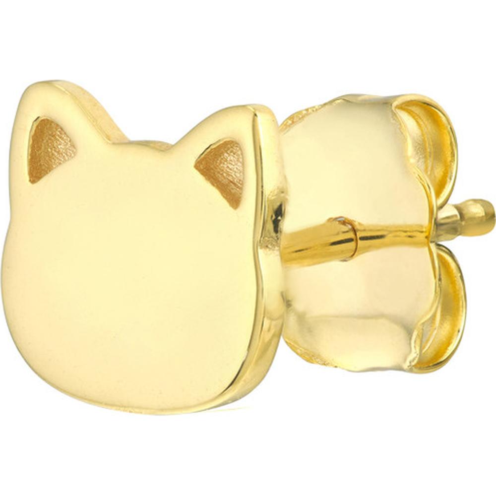 Olas d'Oro - 14K Yellow Gold Cat Stud Earrings - Fun & Playful Design